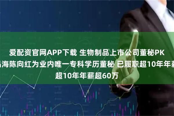 爱配资官网APP下载 生物制品上市公司董秘PK：无锡晶海陈向红为业内唯一专科学历董秘 已履职超10年年薪超60万