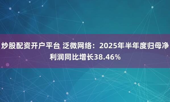 炒股配资开户平台 泛微网络：2025年半年度归母净利润同比增长38.46%