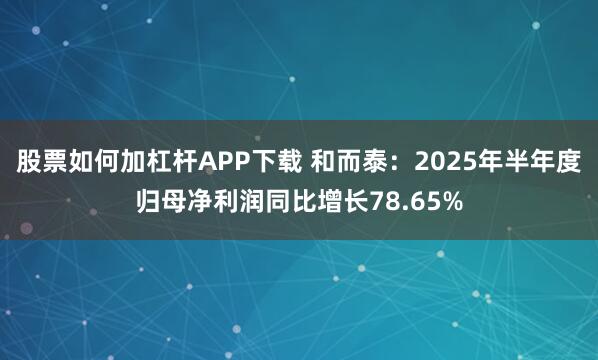 股票如何加杠杆APP下载 和而泰:2025年半年度归母净利润同比增长78.65%